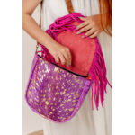 Dark Pink Cowhide Fringe Bag - Image 5
