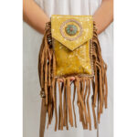 Yellow Cowhide Fringe Mobile Bag