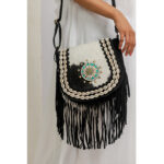 Natural Shell Cowhide Fringe Bag - Image 3