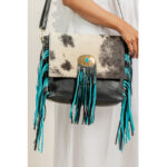 Cowhide Turquoise Fringe Bag - Image 3