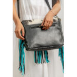 Cowhide Turquoise Fringe Bag - Image 5