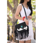 Black Cowhide Fringe Stone Bag - Image 2