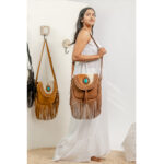 Turquoise Stone Cowhide Fringe Bag