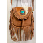 Turquoise Stone Cowhide Fringe Bag - Image 3