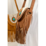 Turquoise Stone Cowhide Fringe Bag - Image 4