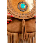 Turquoise Stone Cowhide Fringe Bag - Image 6