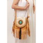 Round Cowhide Fringe Bag