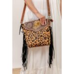Cowhifde Tooling Carving Fringe Bag