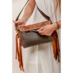 Cowhide Tooling Carving Fringe Bag - Image 6