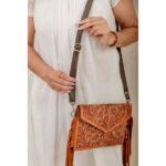 Cowhide Tooling Carving Fringe Bag - Image 5
