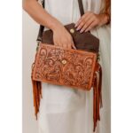 Cowhide Tooling Carving Fringe Bag - Image 3
