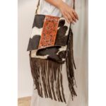 Cowhide Tooling Carving Fringe Bag