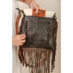 Cowhide Tooling Carving Fringe Bag - Image 3