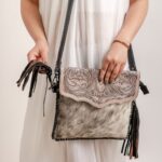 Cowhide Tooling Carving Fringe Bag