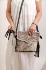 Cowhide Tooling Carving Fringe Bag