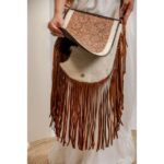Cowhide Tooling Carving Fringe Bag - Image 6